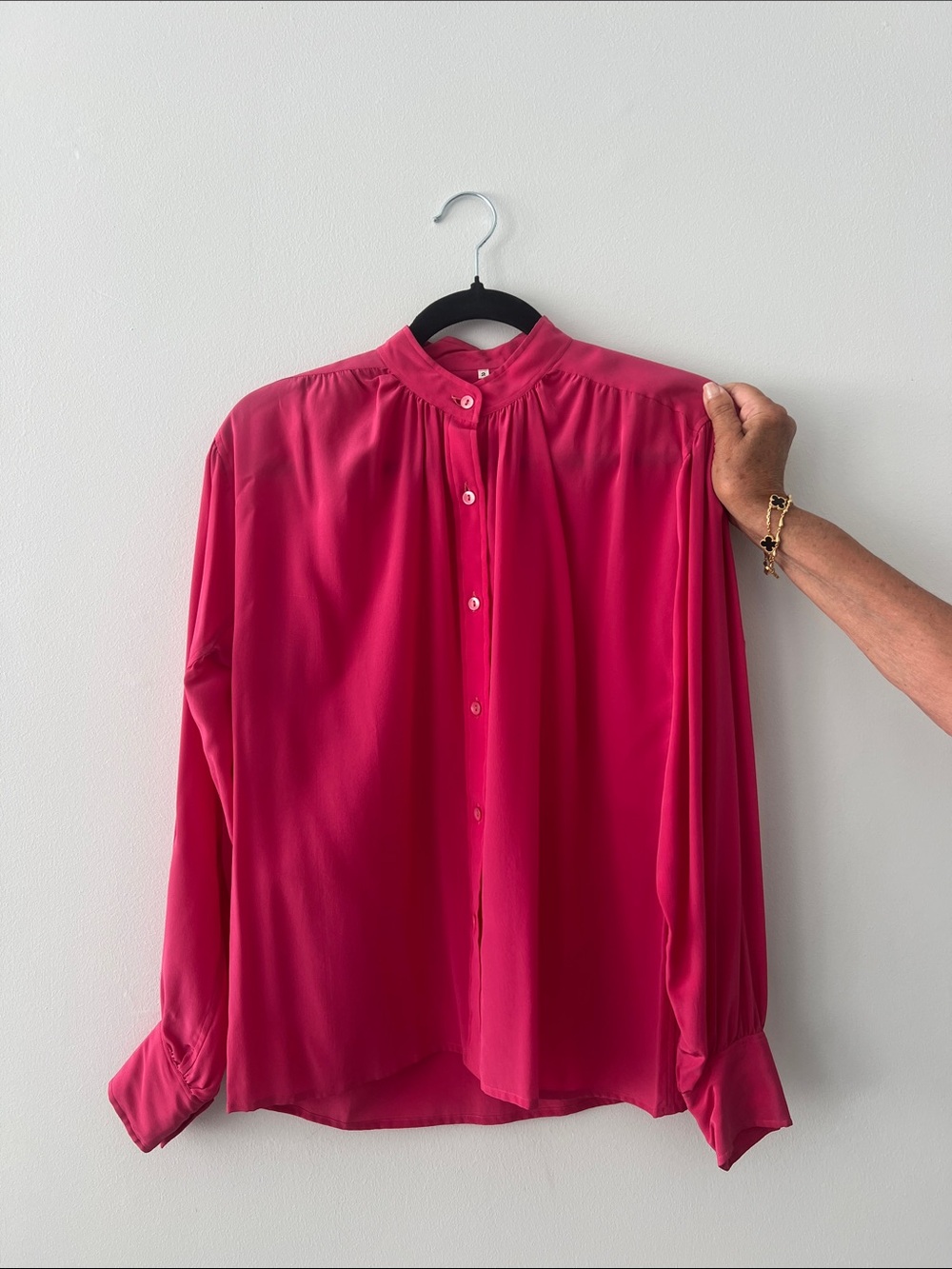 Saint Laurent Rive Gauche Hot Pink Silk vintage button up blouse Size 2 Feminine - Picture 1 of 14
